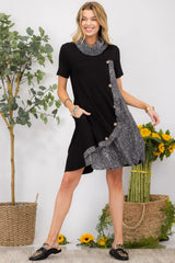 Celeste Full Size Decor Button Short Sleeve Dress with Pockets Plus Size Black OutfitFlow