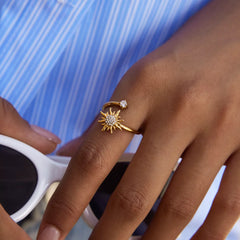 18K Gold-Plated Zircon Sun Bypass Ring Gold onesize OutfitFlow