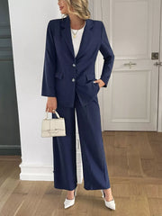 Button Up Blazer & Wide Leg Pants Set OutfitFlow