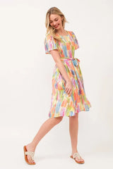 Lime 'N' Chili Watercolor Print Tie Front Midi Dress OutfitFlow