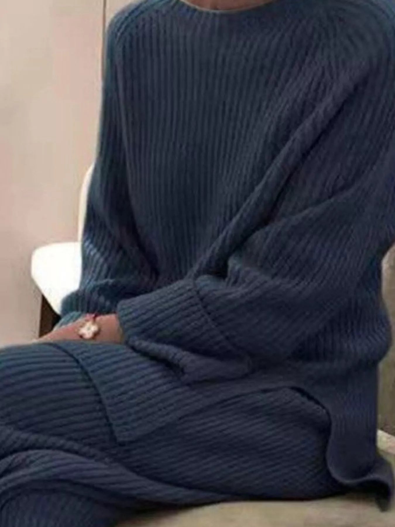 Full Size Ribbed Knit Relaxed Fit Top and Pants Sweater Set Plus Size OutfitFlow