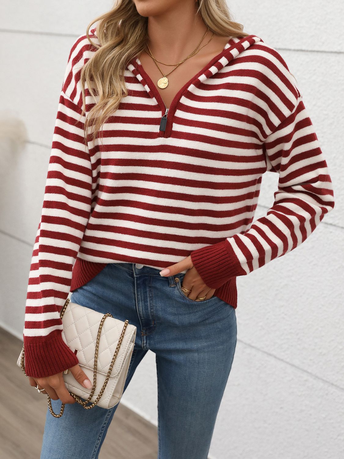 Outfit Flow - Perfee Striped Long Sleeve Hooded Sweater