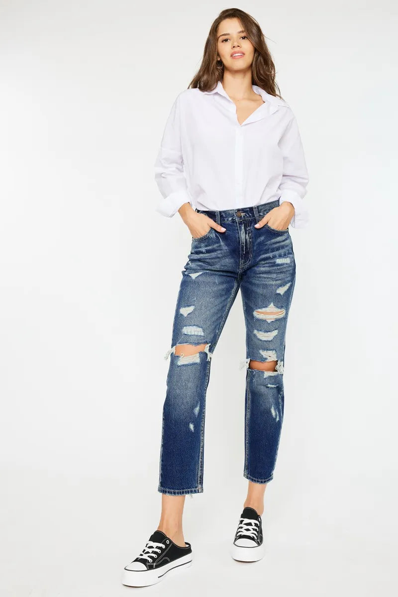 Kancan High Rise Distressed Mom Fit Jeans OutfitFlow