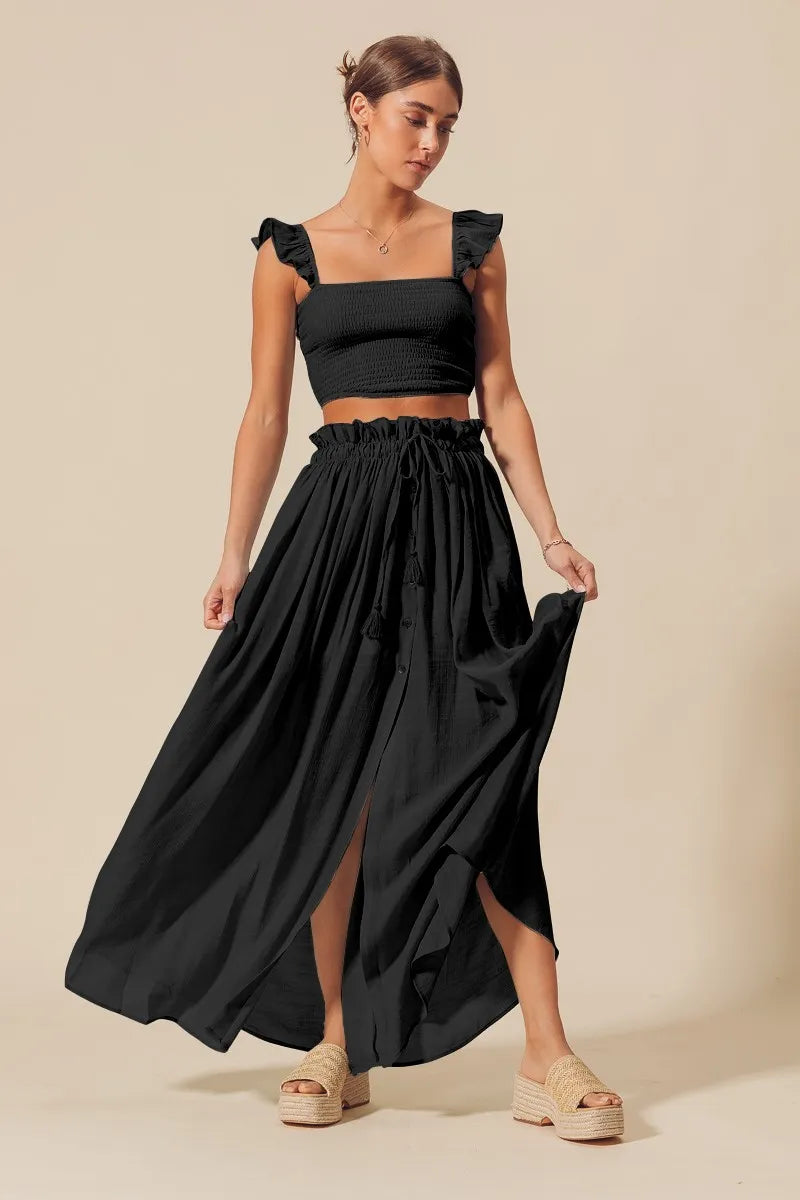 SO ME Smocked Top and Flowy Maxi Skirt Set OutfitFlow