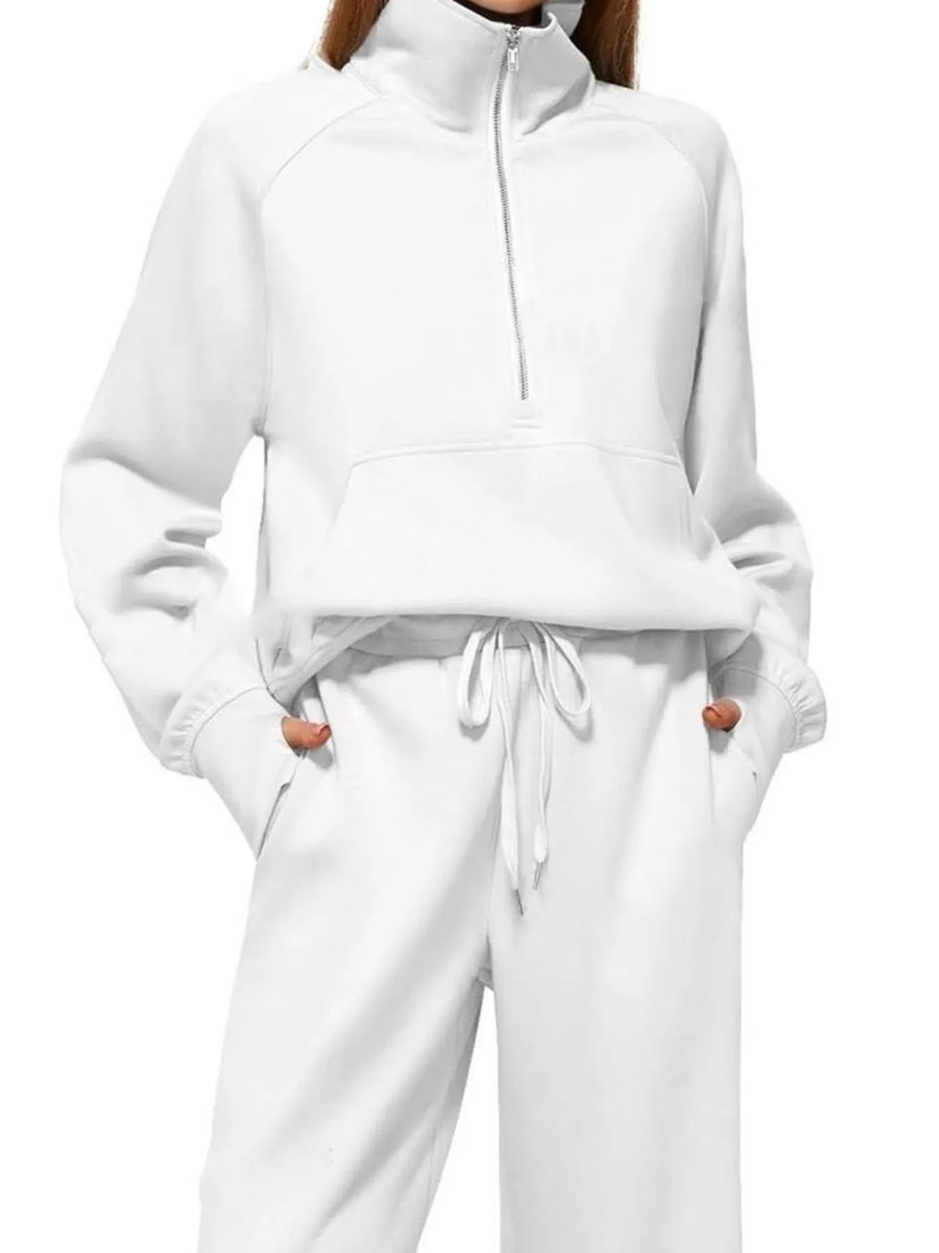 Half Zip Long Sleeve Top and Pants Set OutfitFlow