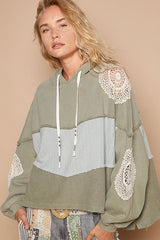 Outfit Flow - POL Openwork Contrast Dropped Shoulder Hoodie