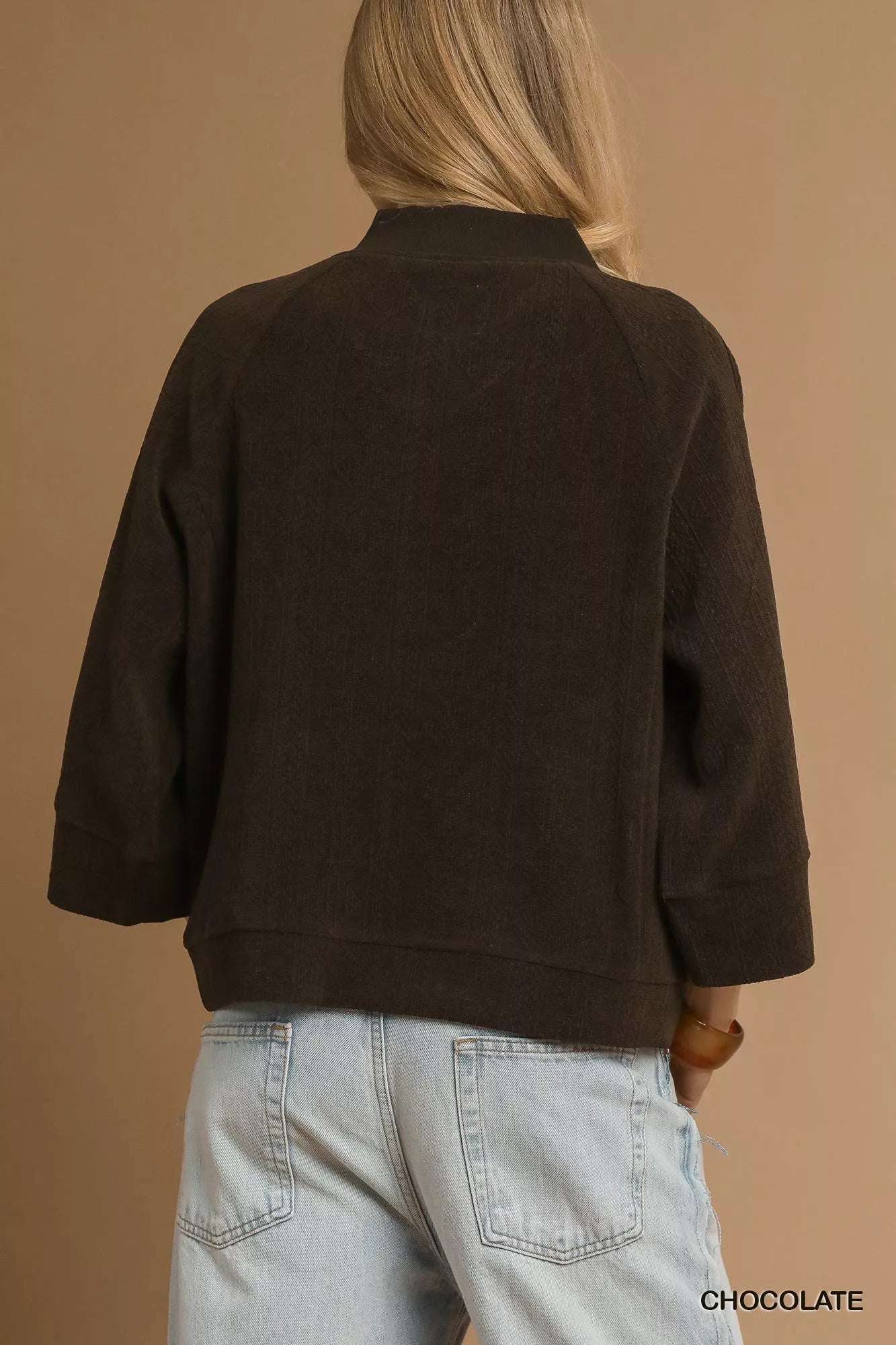 Umgee Textured Knit V-Neck Top Trendsi