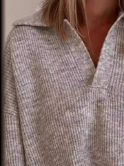 Full Size Johnny Collar Dropped Shoulder Sweater Plus Size OutfitFlow