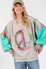 SAGE + FIG Contrast Peace Patch Dropped Shoulder Sweatshirt OutfitFlow