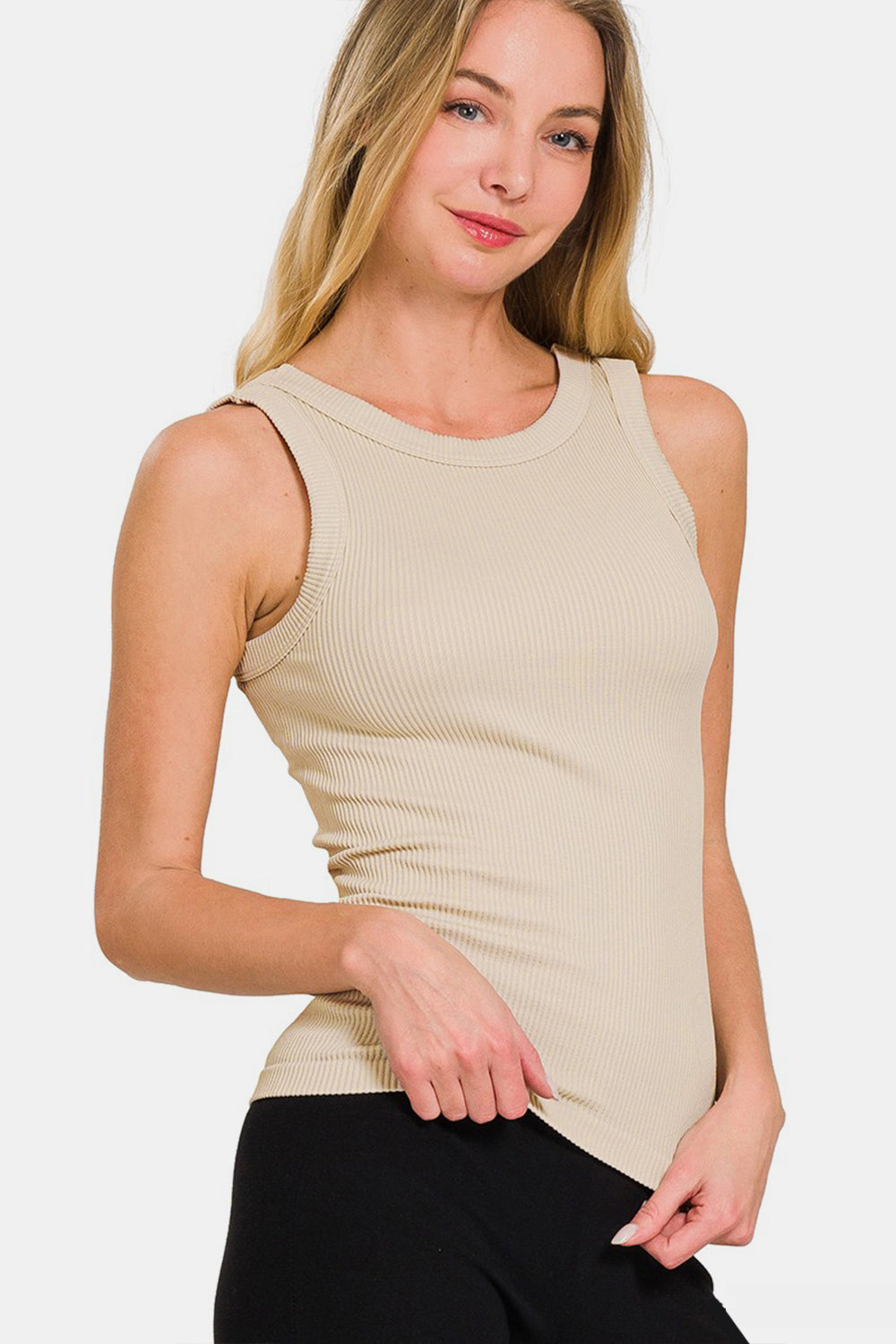 Zenana 2 Way Neckline Washed Ribbed Tank