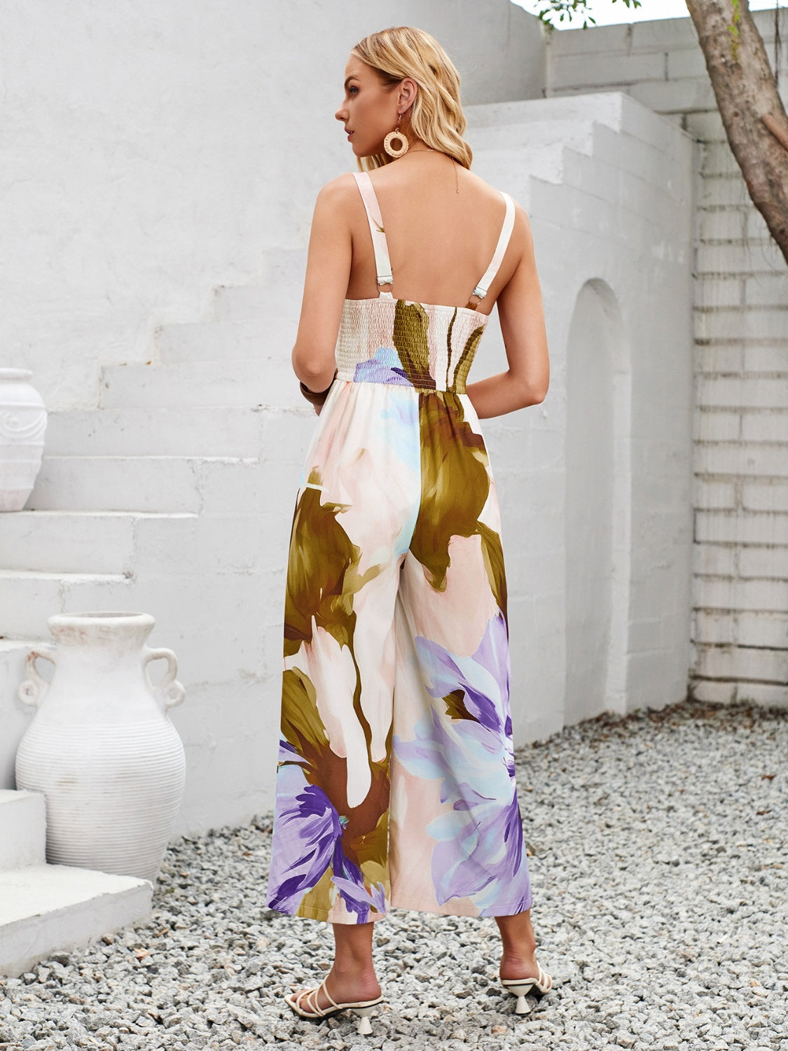 Outfit Flow - Cutout Printed Wide Strap Jumpsuit