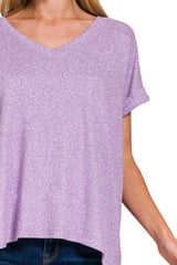 Zenana Soft Melange Hacci V-neck Tee OutfitFlow