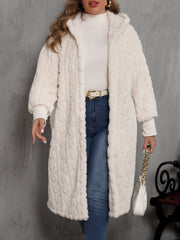 Outfit Flow - Plus Size Open Front Hooded Plush Coat