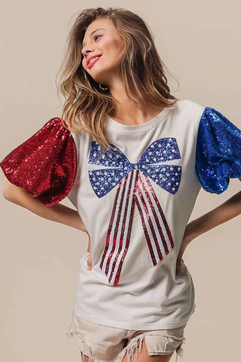 BiBi Sequin American Flag Bow Top OutfitFlow