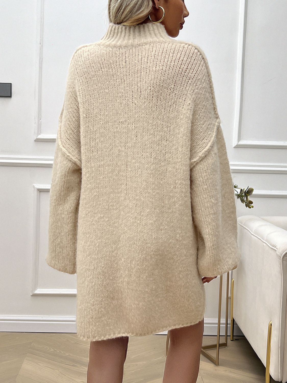 Outfit Flow - Devine Mock Neck Long Sleeve Mini Sweater Dress