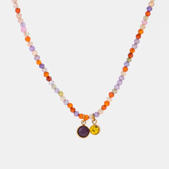 Stainless Steel Glass Stone Necklace Multicolor One Size OutfitFlow