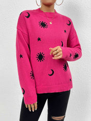 Patterned Drop Shoulder Sweater Trendsi