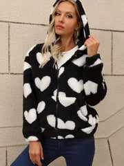 Heart Fuzzy Fleece Zip-Up Outerwear Trendsi