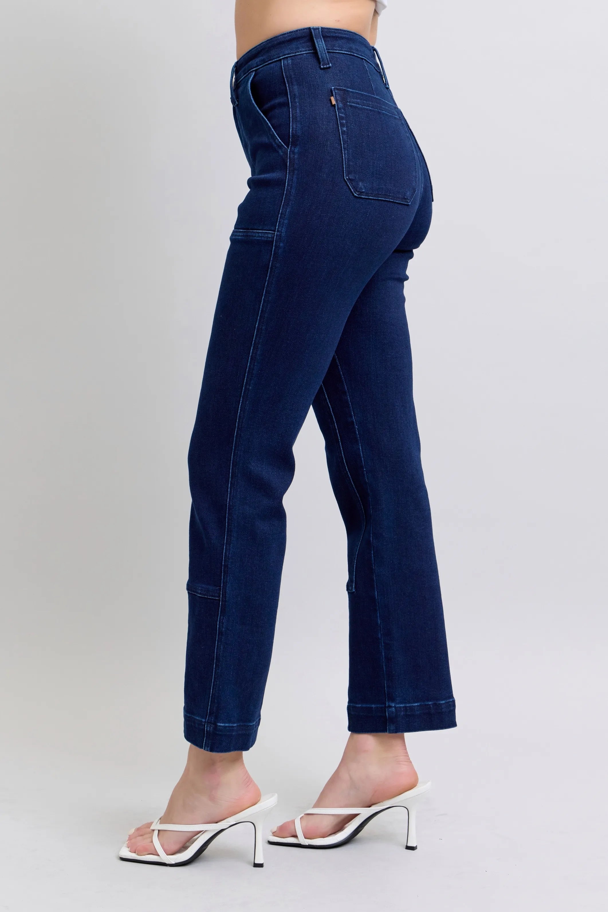 Judy Blue Full Size Hw Work Wear Knee Patch Straight Jeans Plus Size OutfitFlow