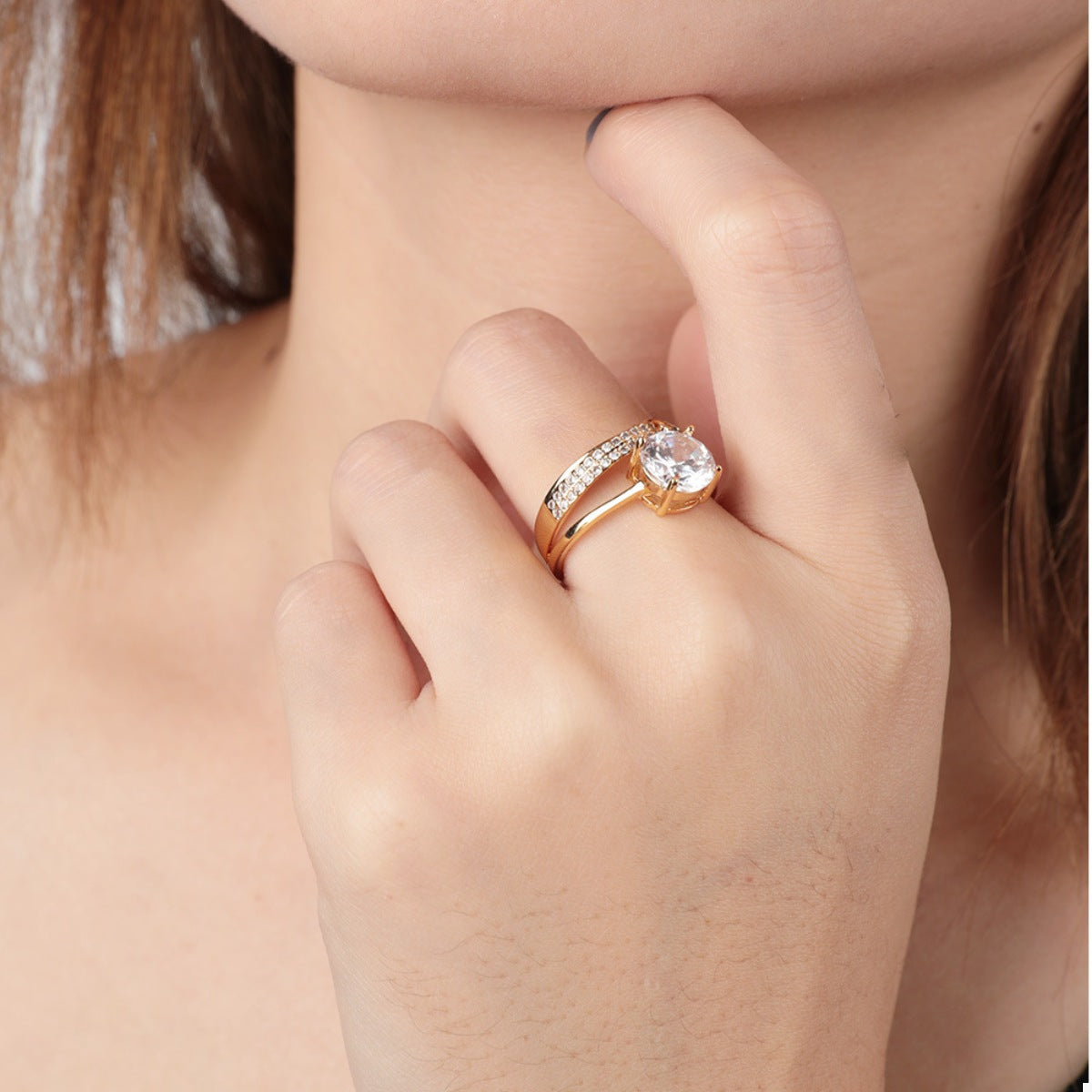 18K Gold-Plated Zircon Ring Gold 8 OutfitFlow