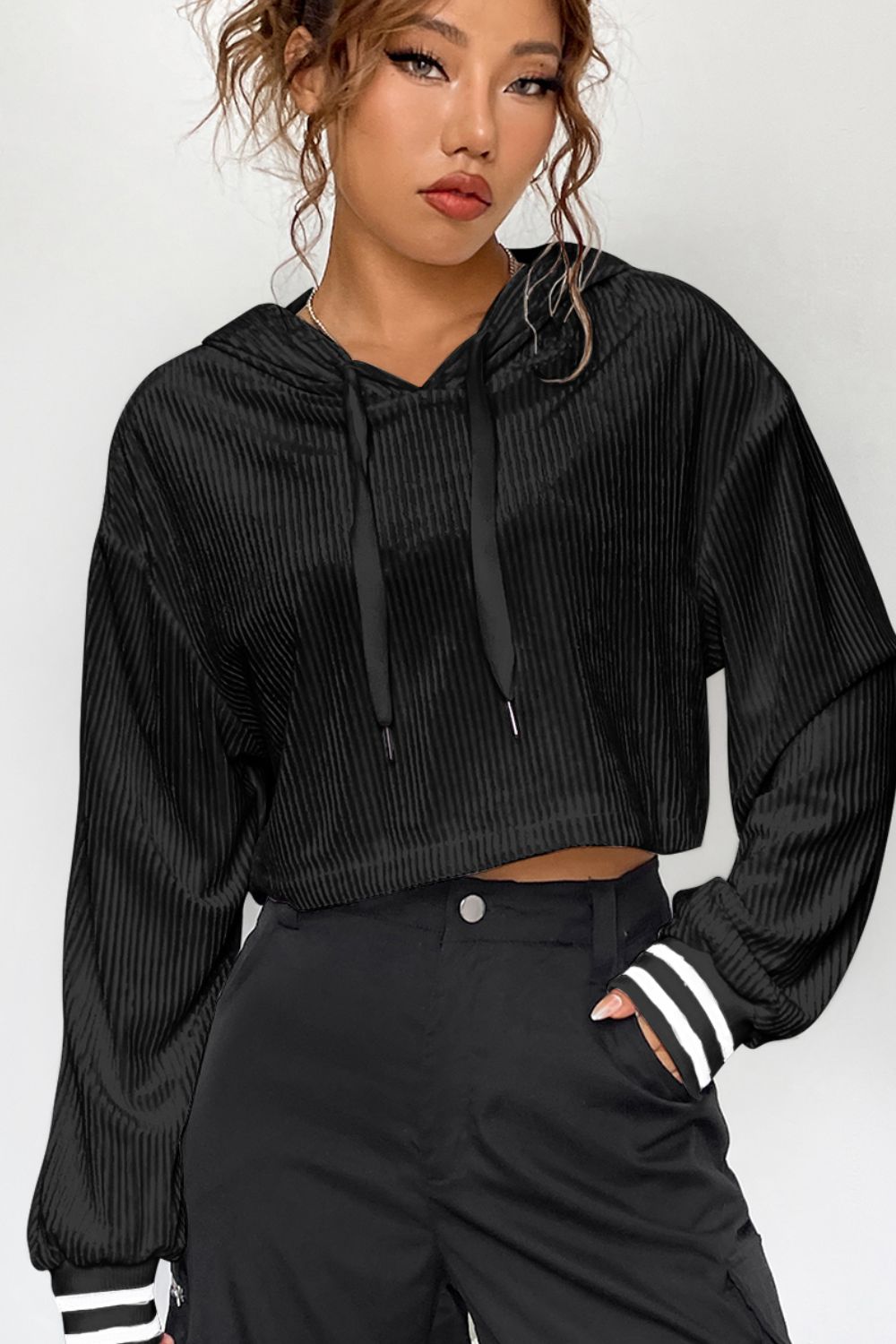 Outfit Flow - Drawstring Drop Shoulder Long Sleeve Hoodie