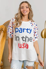BiBi Party In The Usa Spangle Puff Sleeves Top OutfitFlow
