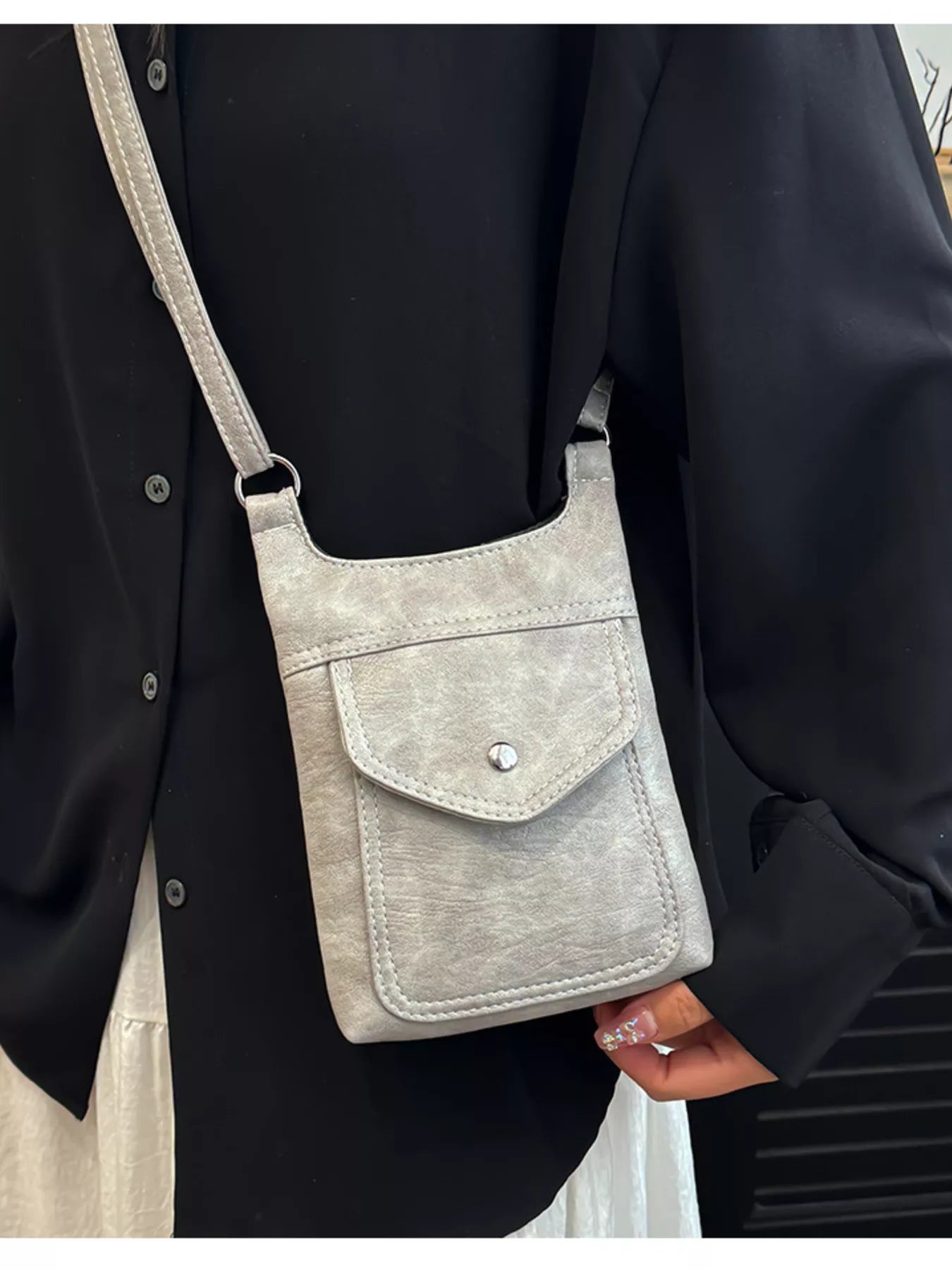 Adjustable Strap Leather Crossbody Bag OutfitFlow