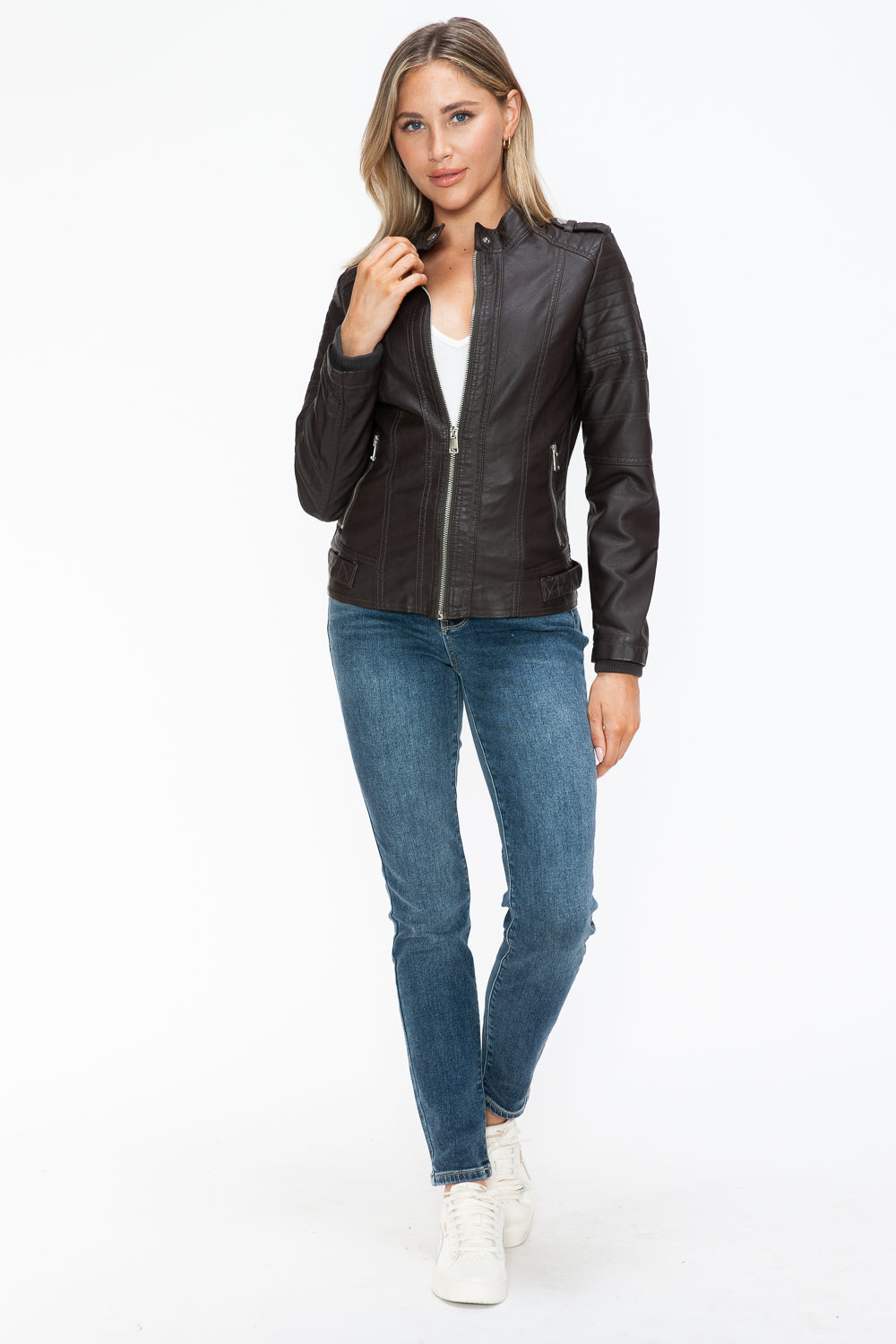 Outfit Flow - Snobbish PU Leather Biker Jacket with Side Zip Pockets