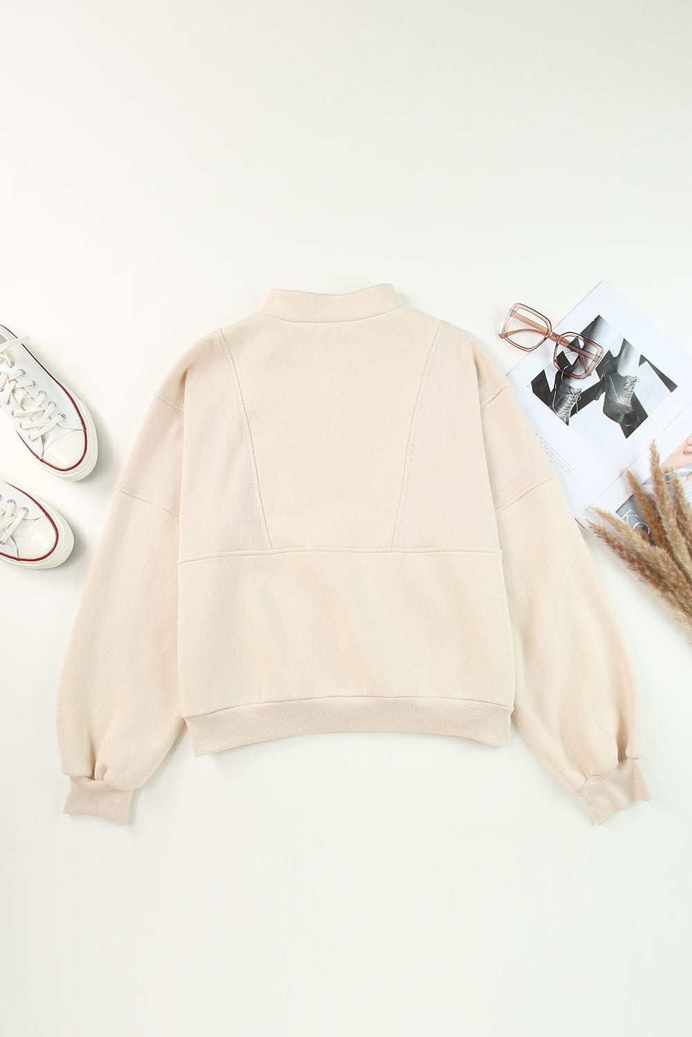 Half Zip Drop Shoulder Long Sleeve Sweatshirt OutfitFlow