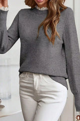 Lace Trim Mock Neck Sweater OutfitFlow