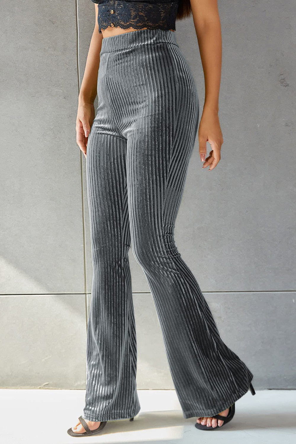 Outfit Flow - Ribbed High Waist Flare Pants