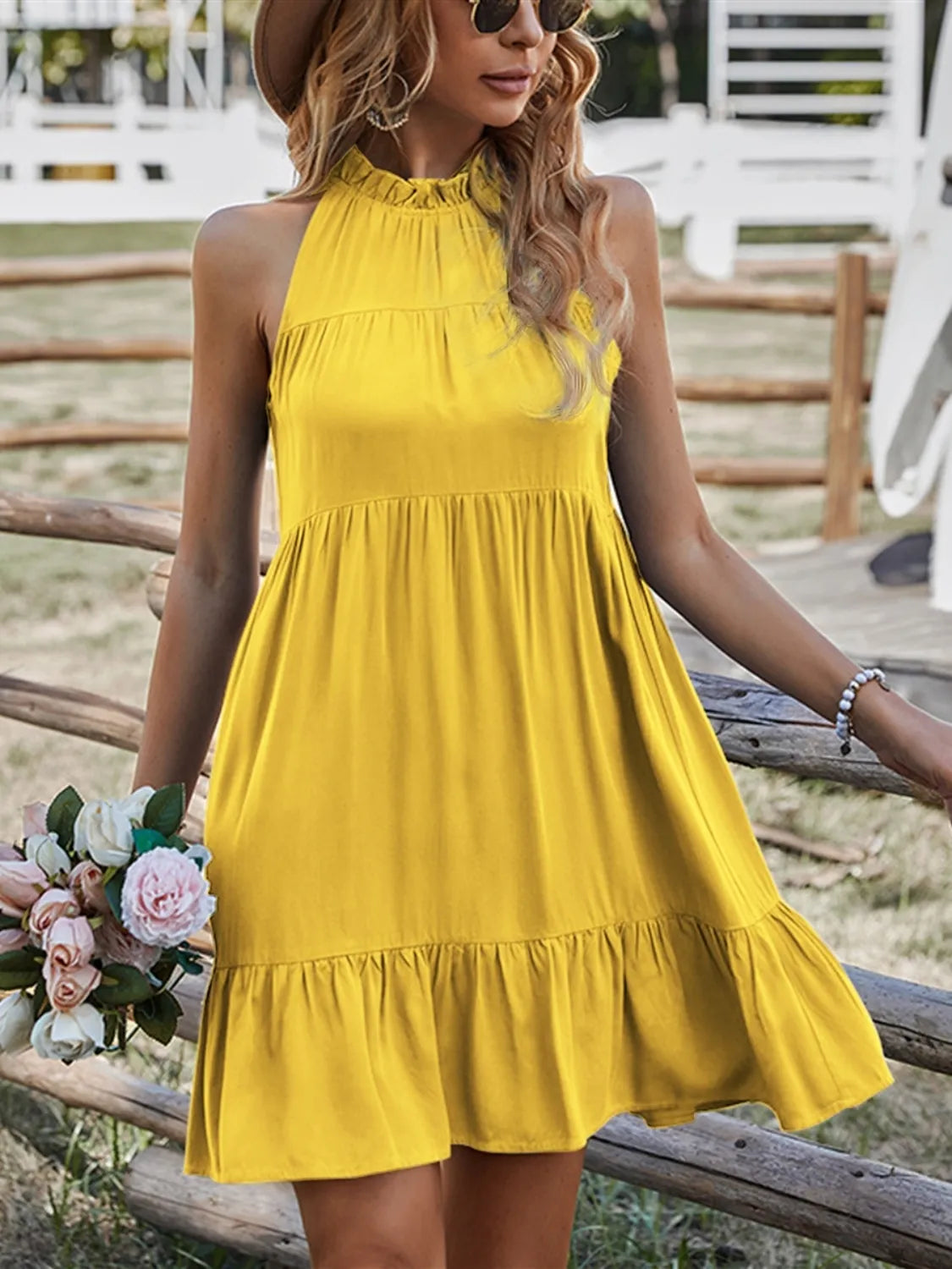 Ruffled Hem Sleeveless Mini Dress OutfitFlow