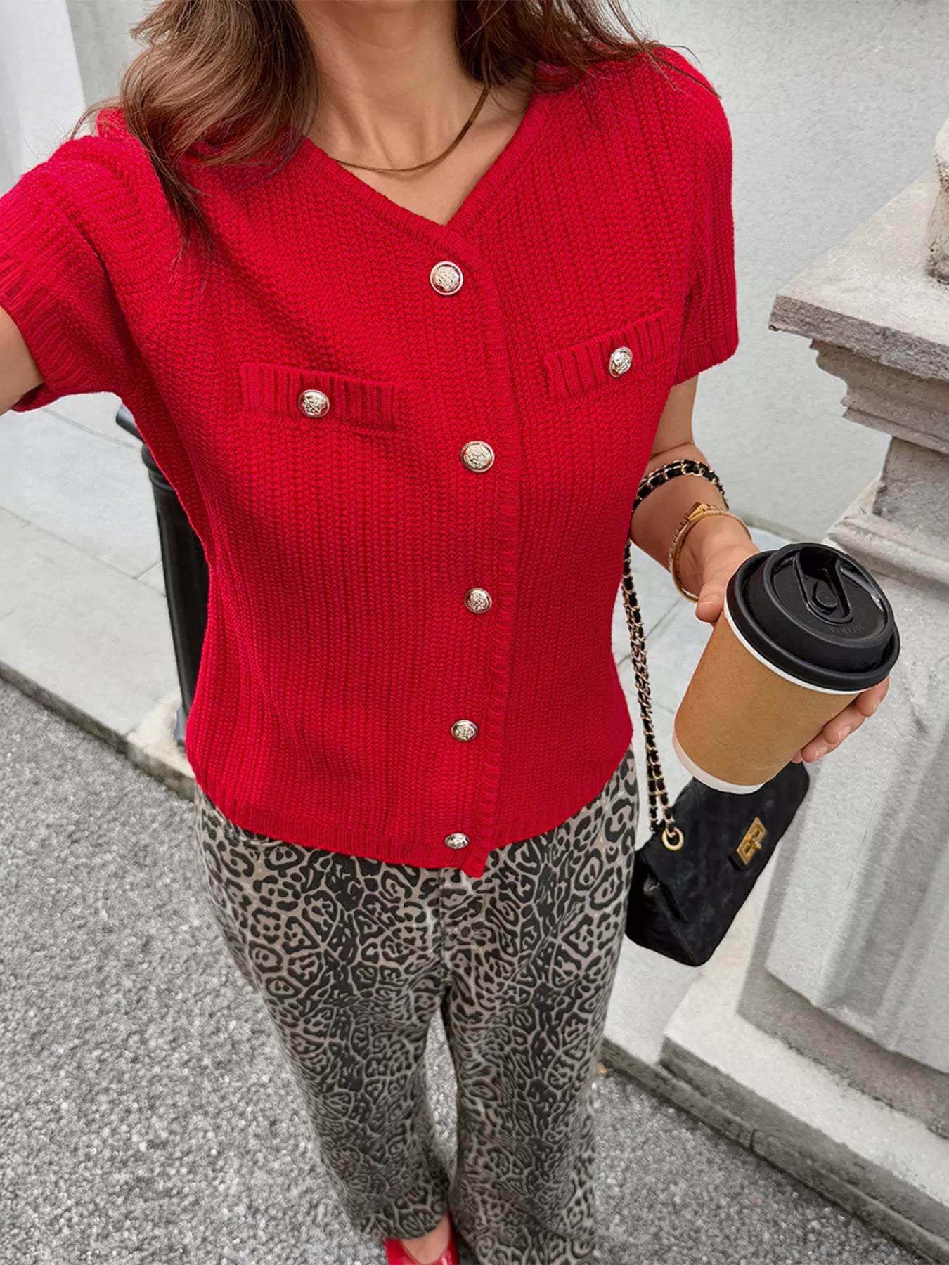 Button Down Short Sleeve Cardigan OutfitFlow