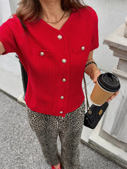 Button Down Short Sleeve Cardigan OutfitFlow