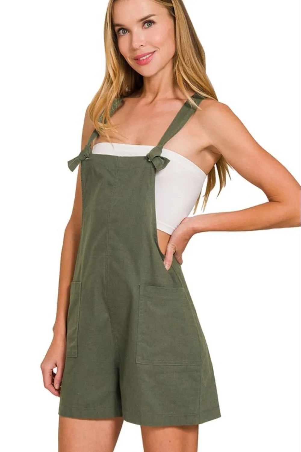 Zenana Woven Knot Strap Rompers OutfitFlow