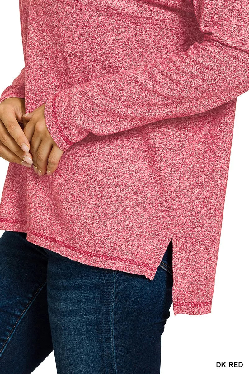 Zenana Soft Melange Hacci Exposed Seam Hi-low Tee OutfitFlow