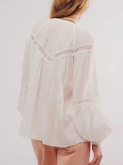 Lace Trim Balloon Sleeve Blouse OutfitFlow