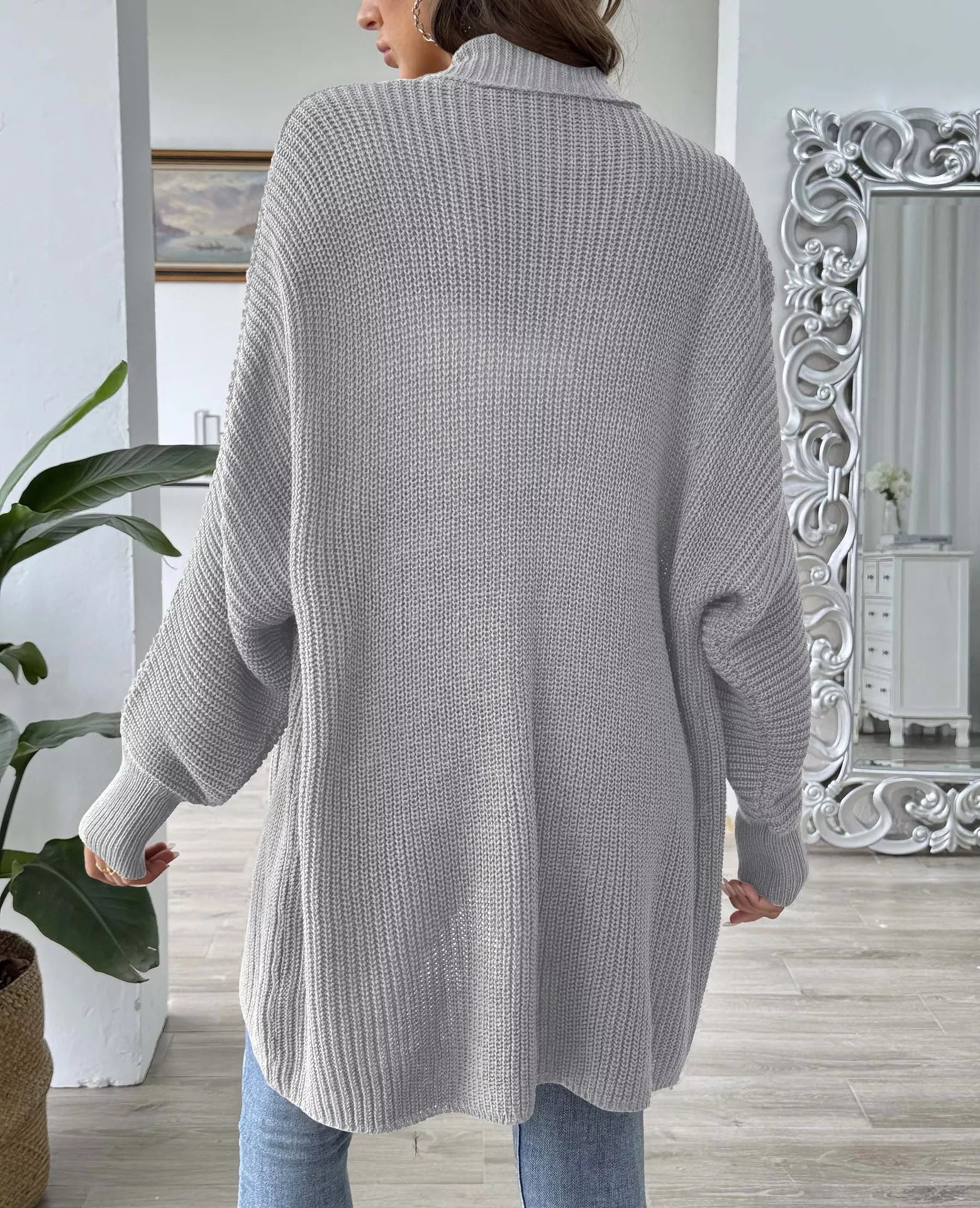 Open Front Ribbed Knit Cardigan OutfitFlow