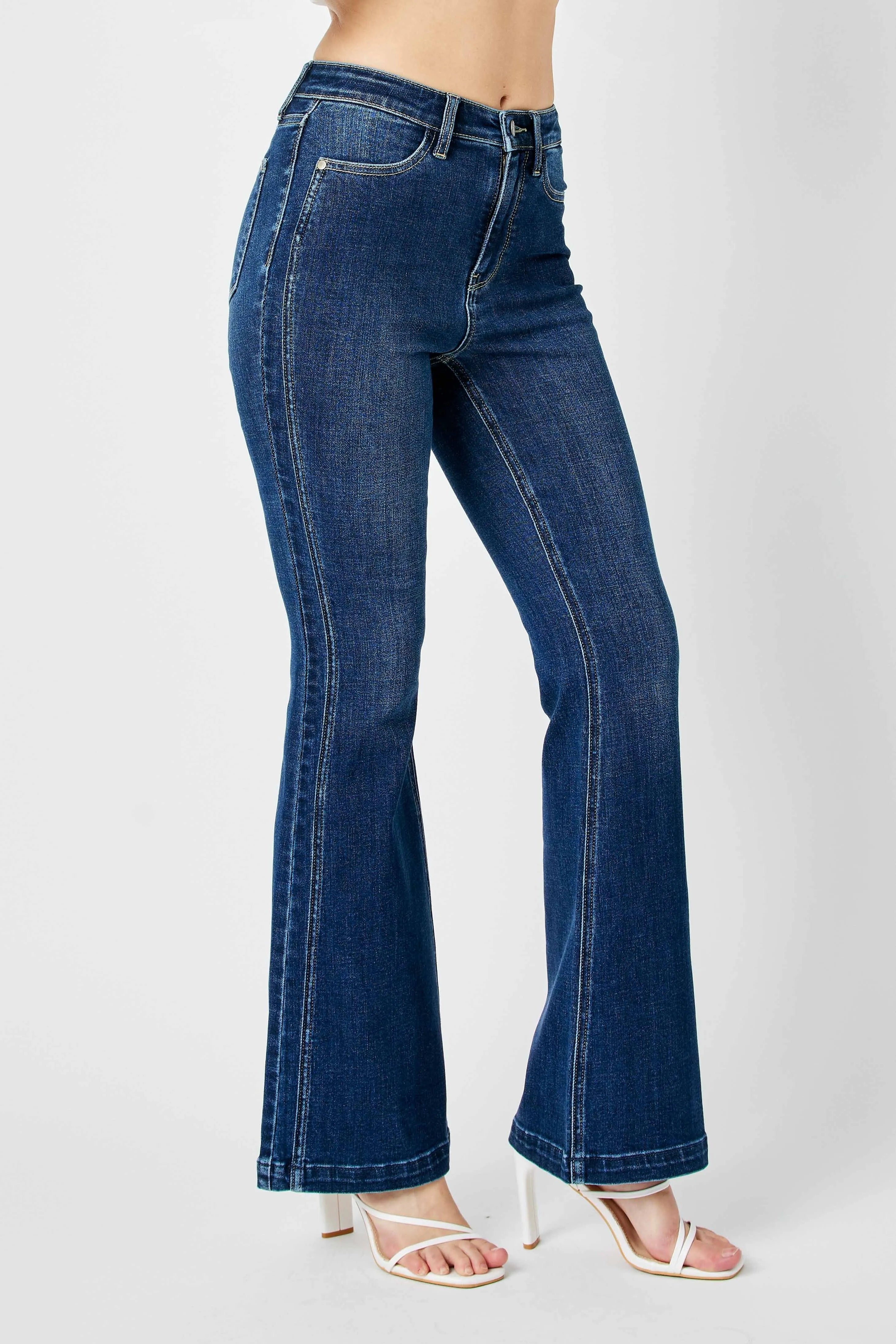 Judy Blue Full Size Hw Angled Side Seam Detail Flare Jeans Plus Size OutfitFlow