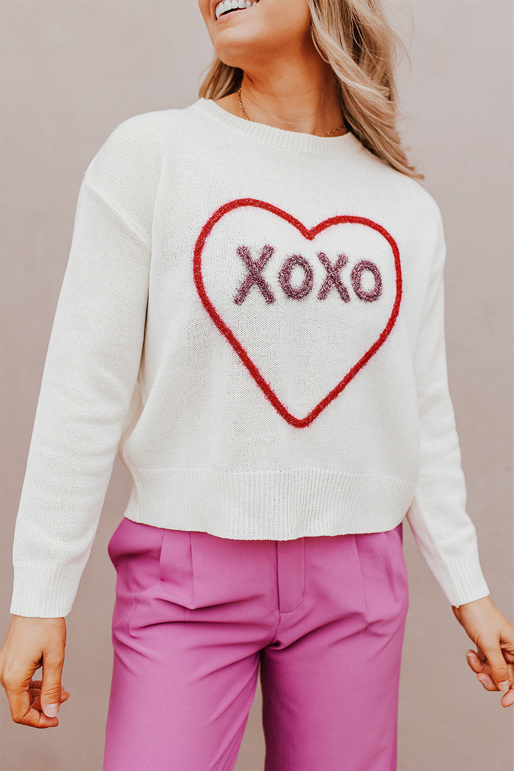 Outfit Flow - XOXO Round Neck Drop Shoulder Sweater