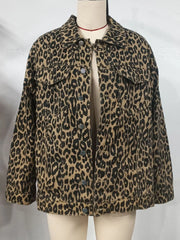 Leopard Button Up Long Sleeve Denim Jacket OutfitFlow