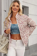 Floral Snap Down Mock Neck Coat Trendsi