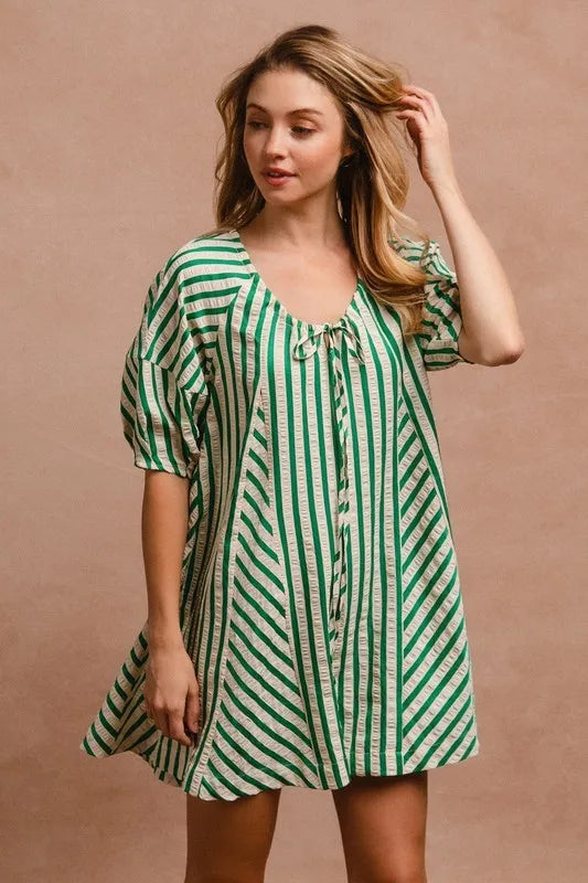 BiBi Puffy Sleeves Romper with Back Button Closure OutfitFlow