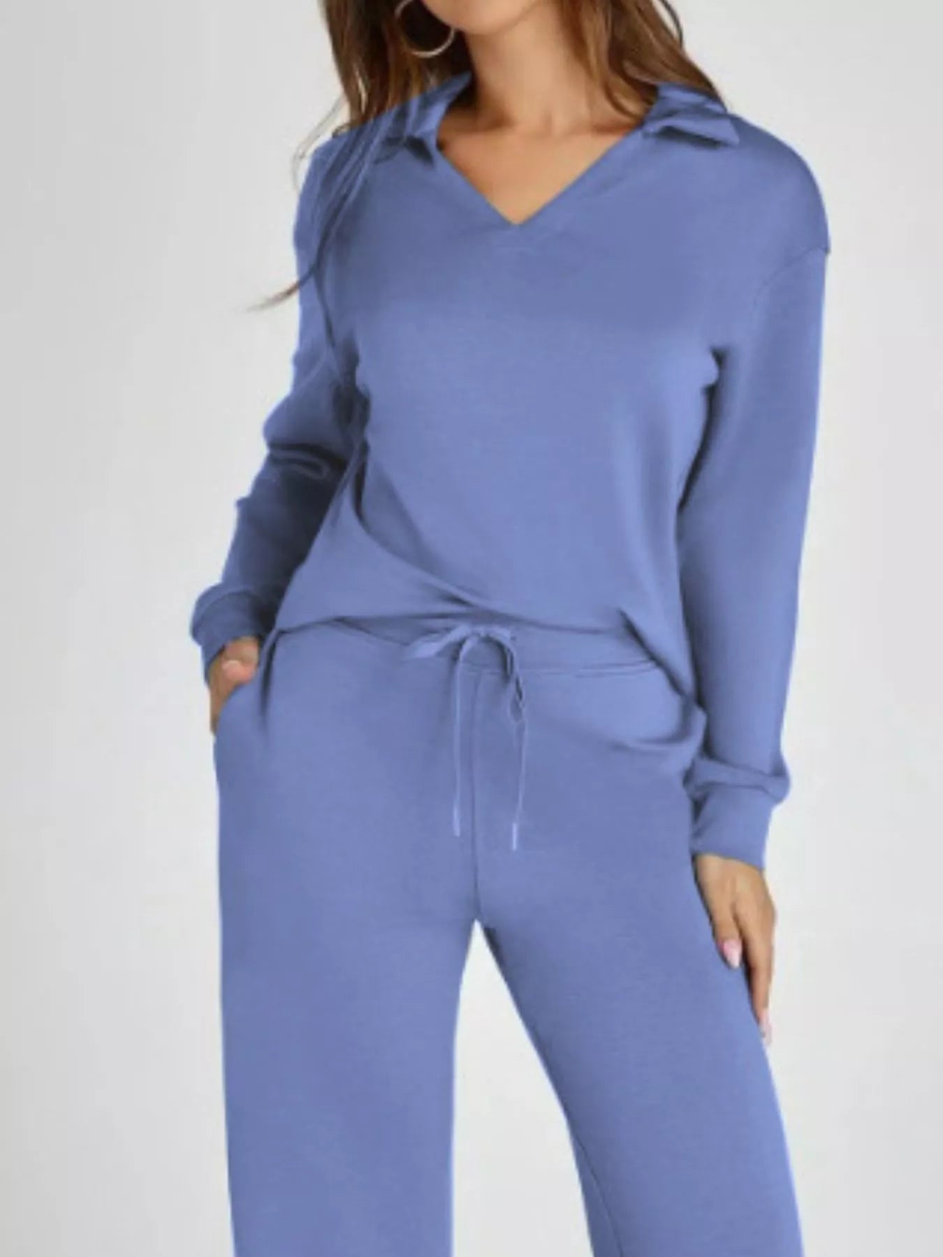 Full Size Johnny Collar Long Sleeve Top and Pants Plus Size OutfitFlow