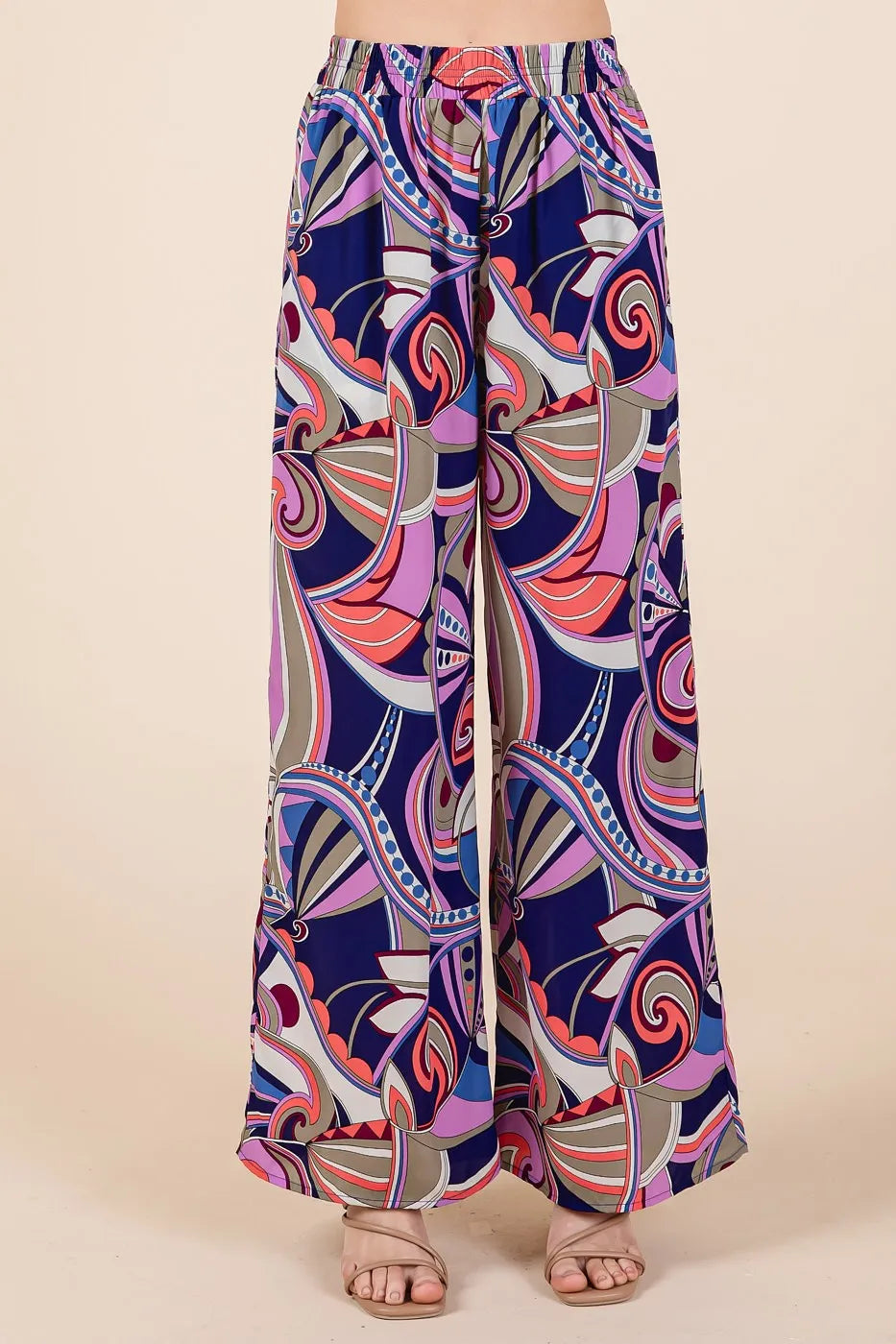 Mittoshop Abstract Print Elastic Waist Wide Leg Pants COBALT MULTI OutfitFlow