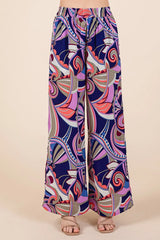 Mittoshop Abstract Print Elastic Waist Wide Leg Pants COBALT MULTI OutfitFlow