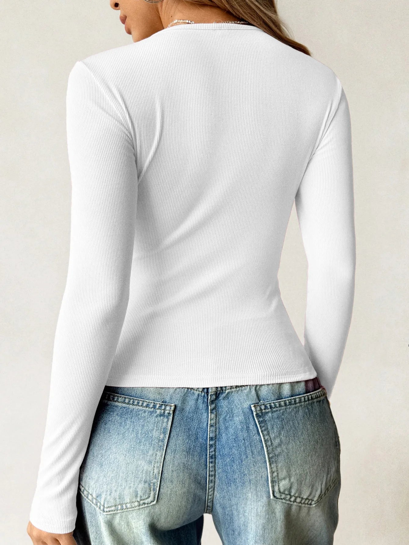 Ribbed Knit Long Sleeve T-Shirt OutfitFlow