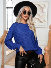 Round Neck Drop Shoulder Sweater Navy Trendsi