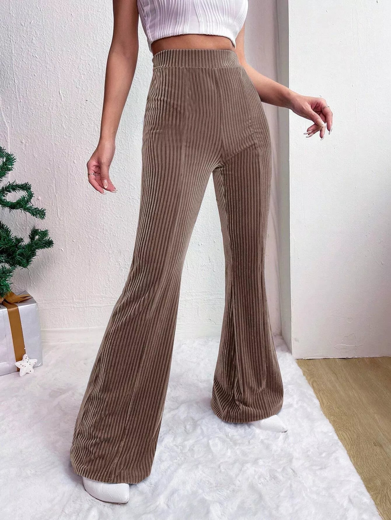Corduroy High Waist Flare Pants OutfitFlow