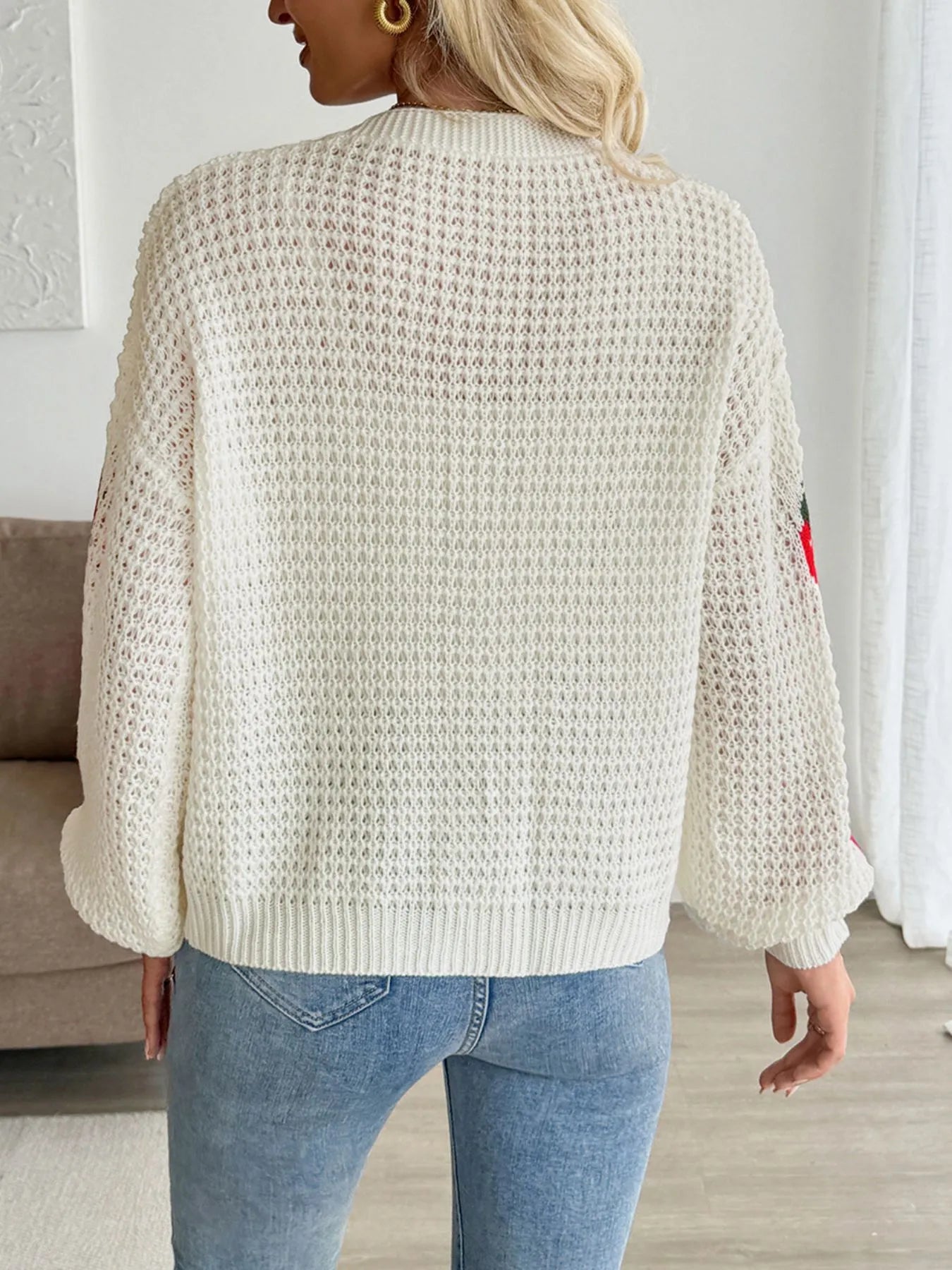 Strawberry Pattern V-Neck Button-Up Cardigan OutfitFlow